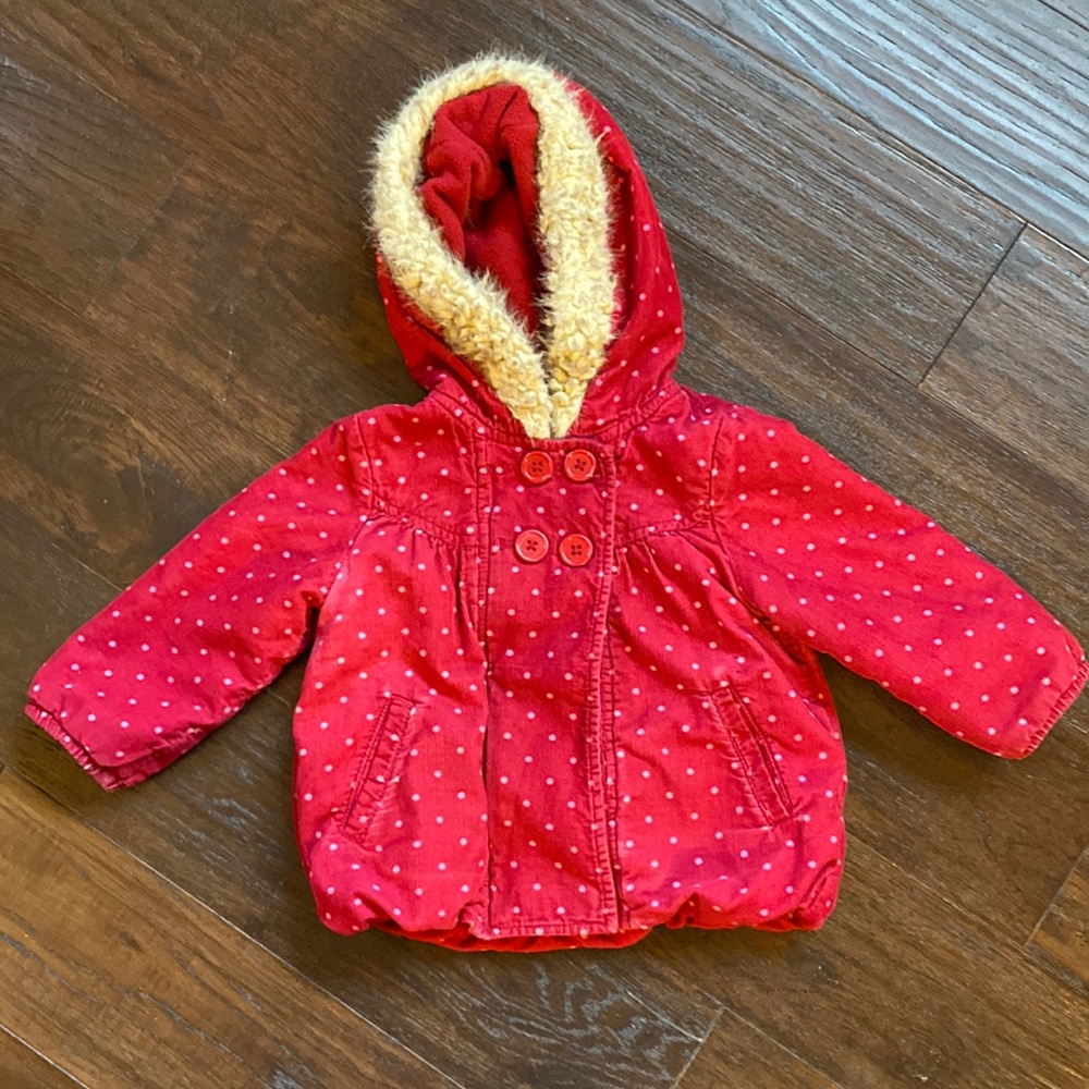 Adorable Gymboree polka dot corduroy bubble hem double breasted winter coat